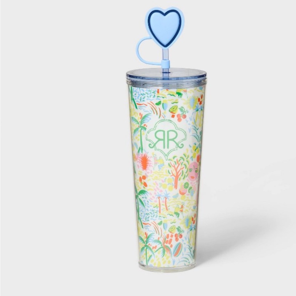 Roller Rabbit Target Colorful Tropical Insulated Tumbler with Heart Straw